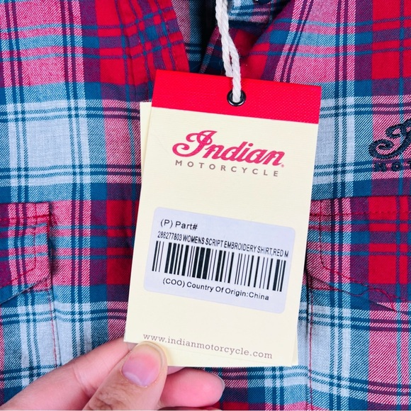 POLARIS INDIAN MOTORCYCLES WOMENS RED SCRIPT EMB SHIRT SIZE MEDIUM NWT - Picture 8 of 14